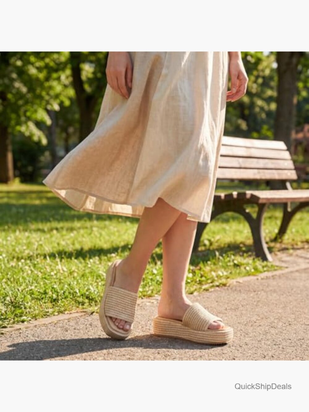 Platform Espadrille Sandals, Woven Straw Flatform Slides, Comfortable Walking - Picture 4 of 7